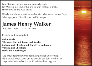 Traueranzeige von James Henry Walker von Trauerportal Echo Online