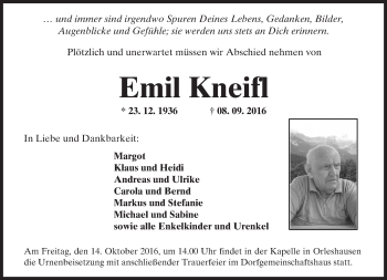 Traueranzeige von Emil Kneifl von  Kreisanzeiger