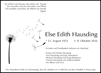 Traueranzeige von Else Edith Hausding von Trauerportal Echo Online