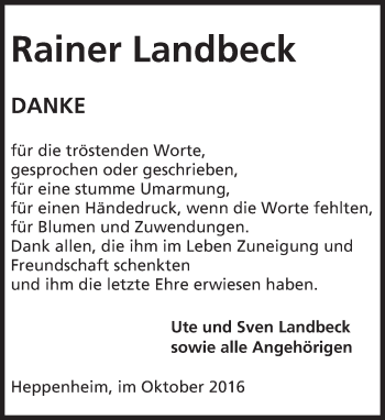 Traueranzeige von Rainer Landbeck von Trauerportal Echo Online
