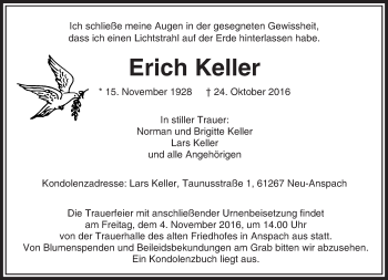 Traueranzeige von Erich Keller von  Usinger Anzeiger