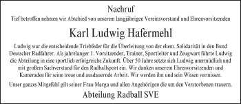 Traueranzeige von Karl Ludwig Hafermehl von Trauerportal Echo Online