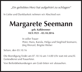 Traueranzeige von Margarete Seemann von Trauerportal Rhein Main Presse