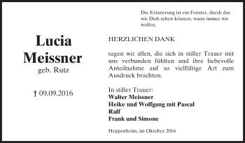 Traueranzeige von Lucia Meissner von Trauerportal Rhein Main Presse