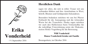 Traueranzeige von Erika Vonderheid von  Kreisanzeiger