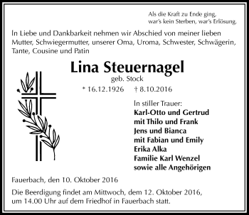 Traueranzeige von Lina Steuernagel von  Kreisanzeiger