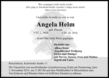 Traueranzeige von Angela Helm von Trauerportal Rhein Main Presse