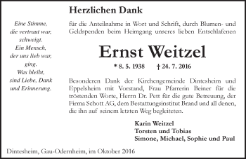 Traueranzeige von Ernst Weitzel von Trauerportal Rhein Main Presse