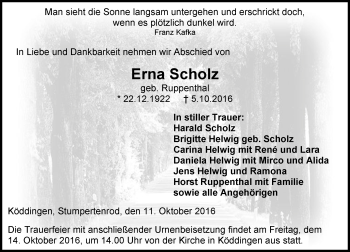 Traueranzeige von Erna Scholz von VRM Trauer