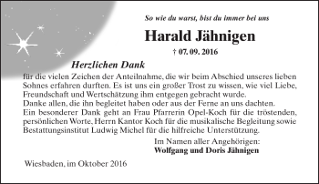 Traueranzeige von Harald Jähnigen von Trauerportal Rhein Main Presse