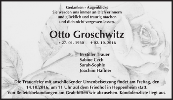 Traueranzeige von Otto Groschwitz von Trauerportal Echo Online