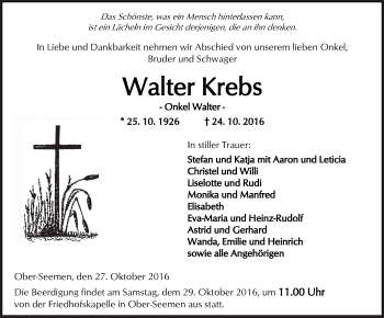 Traueranzeige von Walter Krebs von  Kreisanzeiger