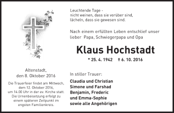 Traueranzeige von Klaus Hochstadt von  Kreisanzeiger