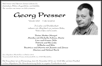 Traueranzeige von Georg Presser von Trauerportal Rhein Main Presse