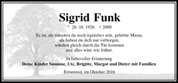 Traueranzeige von Sigrid Funk von VRM Trauer
