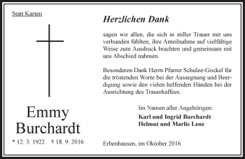Traueranzeige von Emmy Burchardt von VRM Trauer