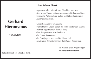 Traueranzeige von Gerhard Hieronymus von Trauerportal Echo Online