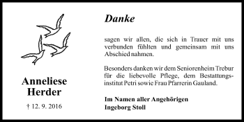 Traueranzeige von Anneliese Herder von Trauerportal Rhein Main Presse