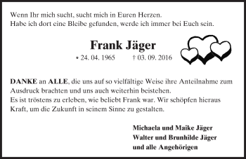 Traueranzeige von Frank Jäger von Trauerportal Echo Online