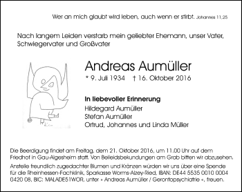 Traueranzeige von Andreas Aumüller von Trauerportal Rhein Main Presse