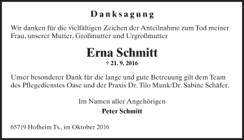Traueranzeige von Erna Schmitt von Trauerportal Rhein Main Presse