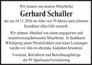 Traueranzeige von Gerhard Schaller von Trauerportal Echo Online