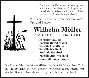Traueranzeige von Wilhelm Möller von  Kreisanzeiger