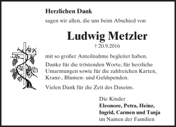 Traueranzeige von Ludwig Metzler von Trauerportal Rhein Main Presse