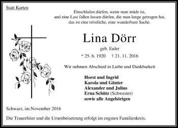 Traueranzeige von Lina Dörr von VRM Trauer