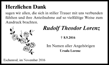 Traueranzeige von Rudolf Theodor Lorenz von  Kreisanzeiger
