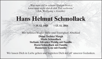 Traueranzeige von Hans Helmut Schmollack von  Kreisanzeiger