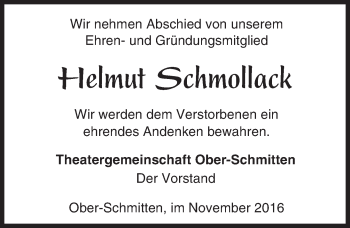 Traueranzeige von Helmut Schmollack von  Kreisanzeiger