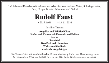 Traueranzeige von Rudolf Faust von  Kreisanzeiger