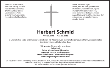 Traueranzeige von Herbert Schmid von Trauerportal Rhein Main Presse