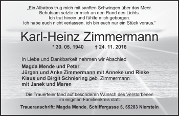 Traueranzeige von Karl-Heinz Zimmermann von Trauerportal Rhein Main Presse