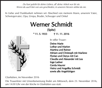 Traueranzeige von Werner Schmidt von  Kreisanzeiger
