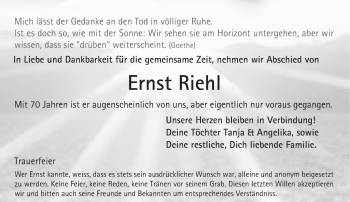 Traueranzeige von Ernst Riehl von Trauerportal Rhein Main Presse