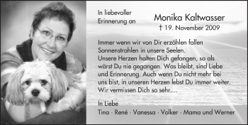 Traueranzeige von Monika Kaltwasser von Trauerportal Rhein Main Presse