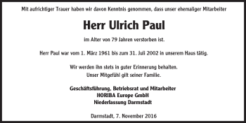 Traueranzeige von Ulrich Paul von Trauerportal Echo Online