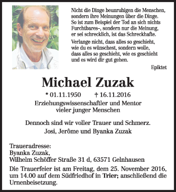 Traueranzeige von Michael Zuzak von  Gelnhäuser Tageblatt