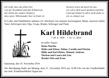 Traueranzeige von Karl Hildebrand von VRM Trauer