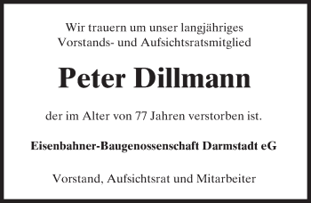 Traueranzeige von Peter Dillmann von Trauerportal Echo Online