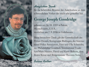 Traueranzeige von George Joseph Goodridge von  Gelnhäuser Tageblatt