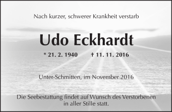 Traueranzeige von Udo Eckhardt von  Kreisanzeiger