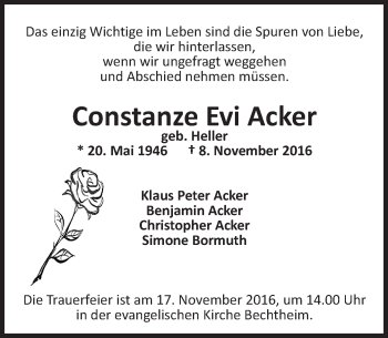 Traueranzeige von Constanze Evi Acker von Trauerportal Rhein Main Presse