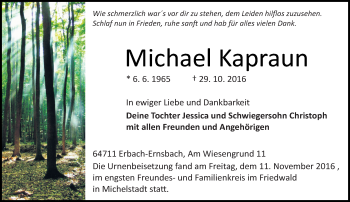 Traueranzeige von Michael Kapraun von Trauerportal Echo Online