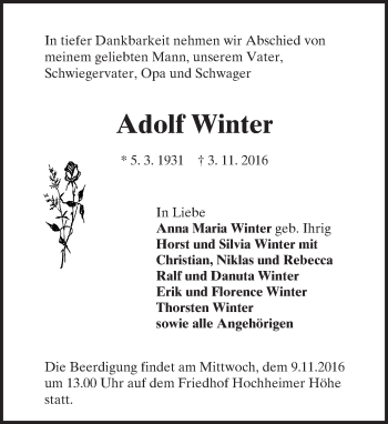 Traueranzeige von Adolf Winter von Trauerportal Rhein Main Presse