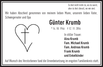 Traueranzeige von Günter Krumb von Trauerportal Echo Online