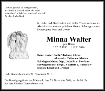 Traueranzeige von Minna Walter von Trauerportal Rhein Main Presse