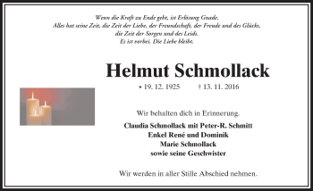 Traueranzeige von Helmut Schmollack von  Kreisanzeiger